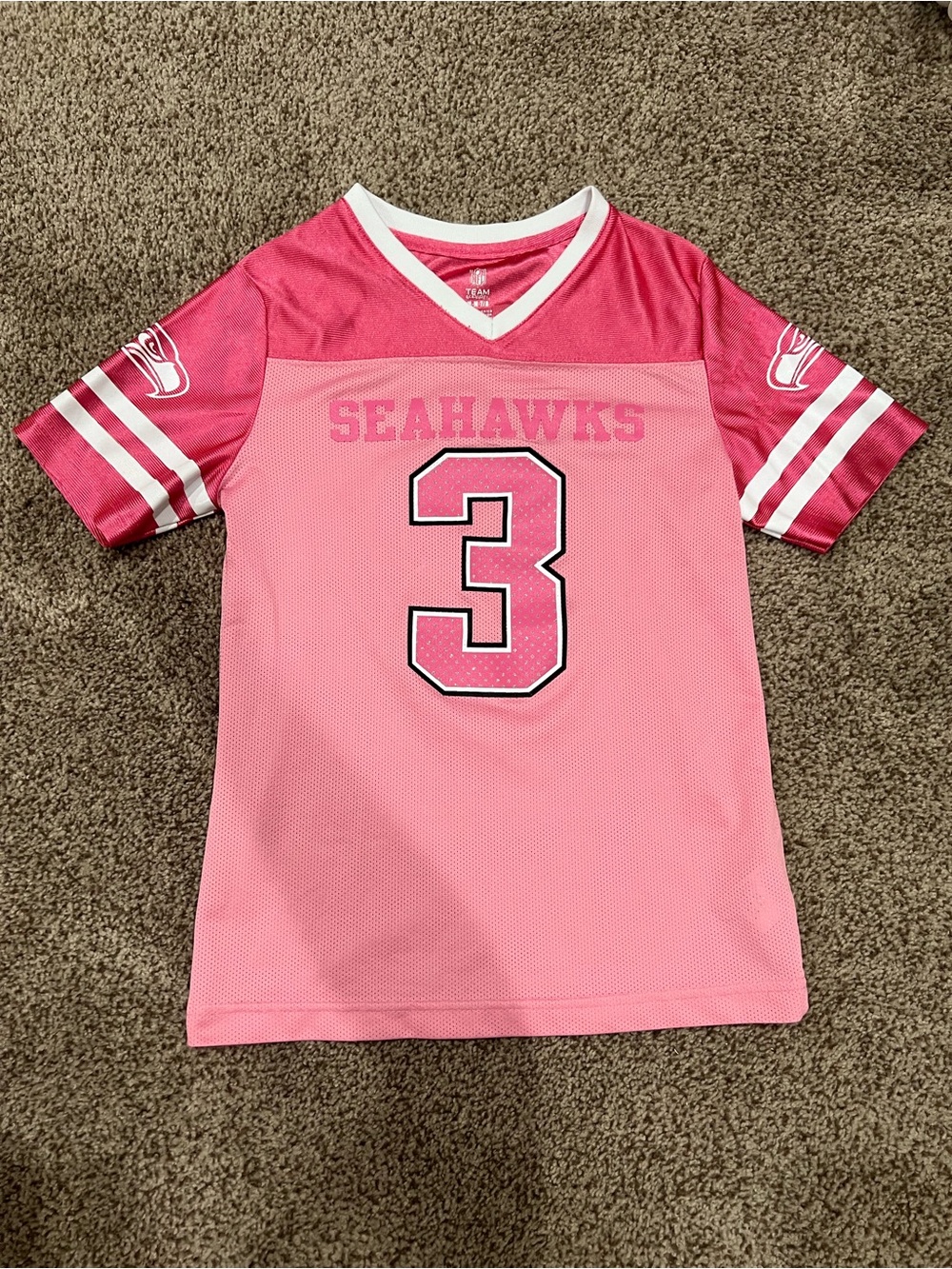 NFL Team Apparel Seattle Seahawks Pink Russell Wilson Jersey Girls Medium 7/8